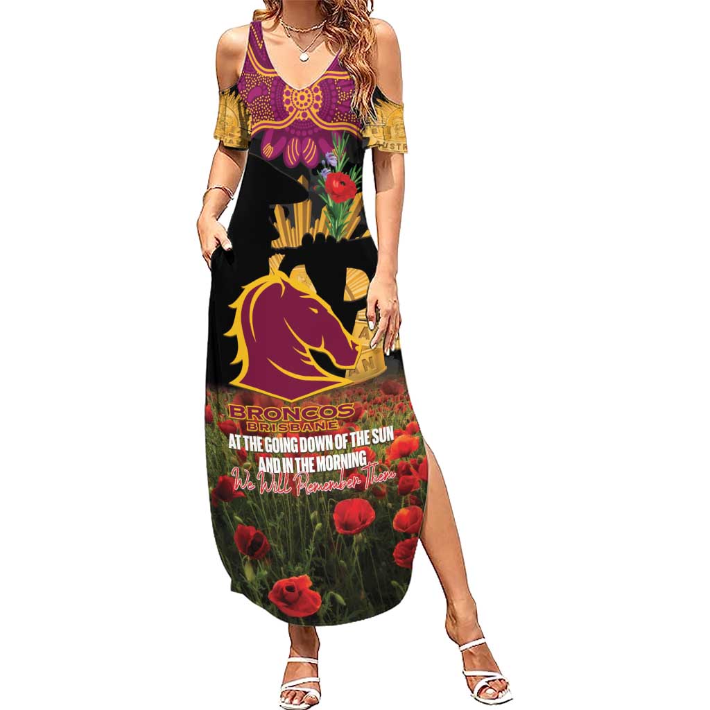 Personalised Brisbane Broncos Rugby ANZAC Day Summer Maxi Dress Last Post Poppy We Will Remember Them