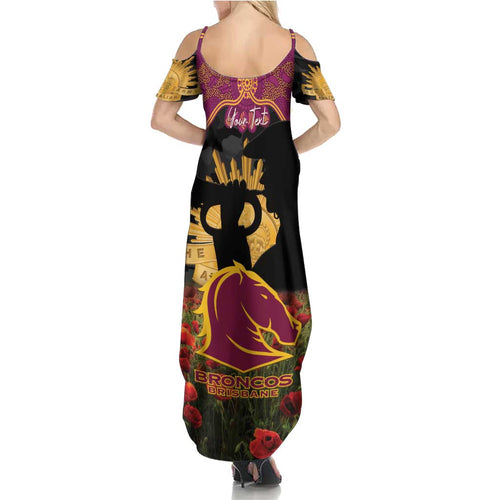 Personalised Brisbane Broncos Rugby ANZAC Day Summer Maxi Dress Last Post Poppy We Will Remember Them