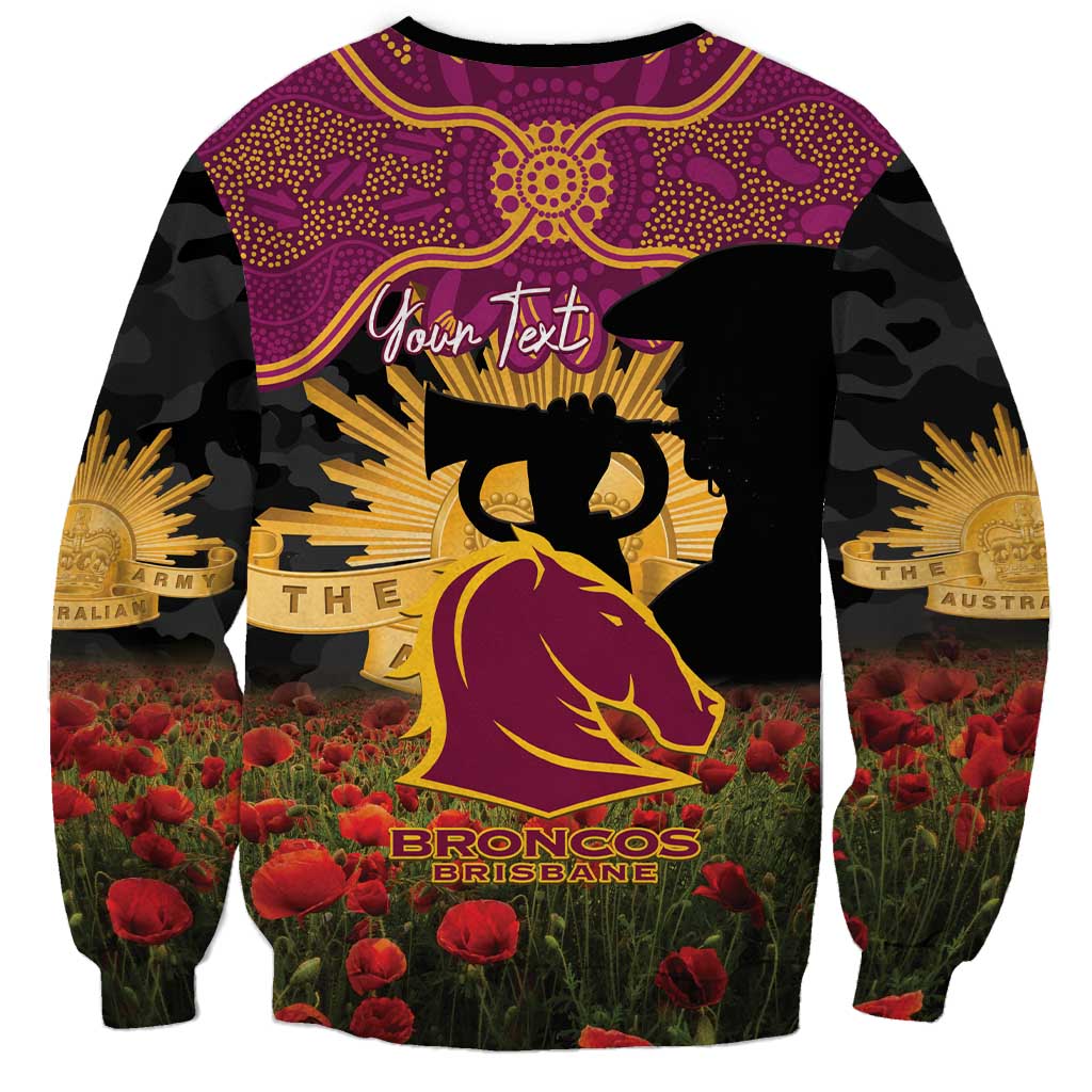 Personalised Brisbane Broncos Rugby ANZAC Day Sweatshirt Last Post Poppy We Will Remember Them