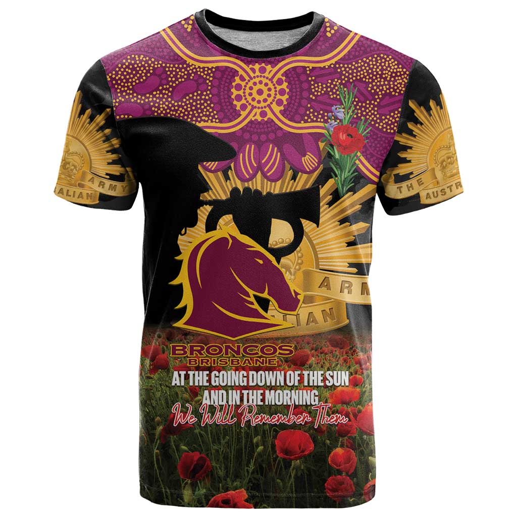 Personalised Brisbane Broncos Rugby ANZAC Day T Shirt Last Post Poppy We Will Remember Them