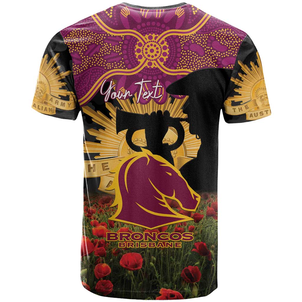 Personalised Brisbane Broncos Rugby ANZAC Day T Shirt Last Post Poppy We Will Remember Them