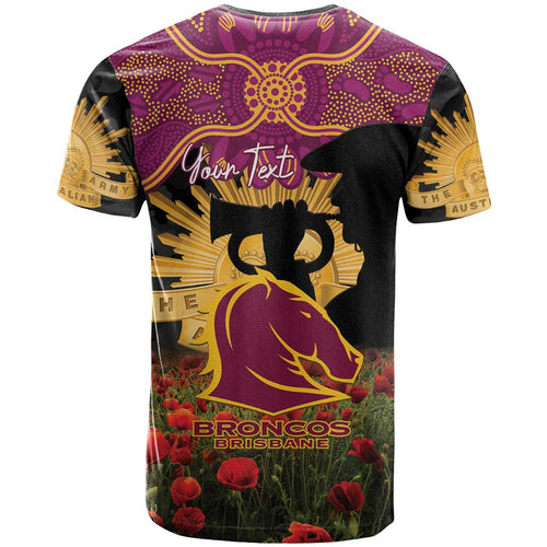 Personalised Brisbane Broncos Rugby ANZAC Day T Shirt Last Post Poppy We Will Remember Them
