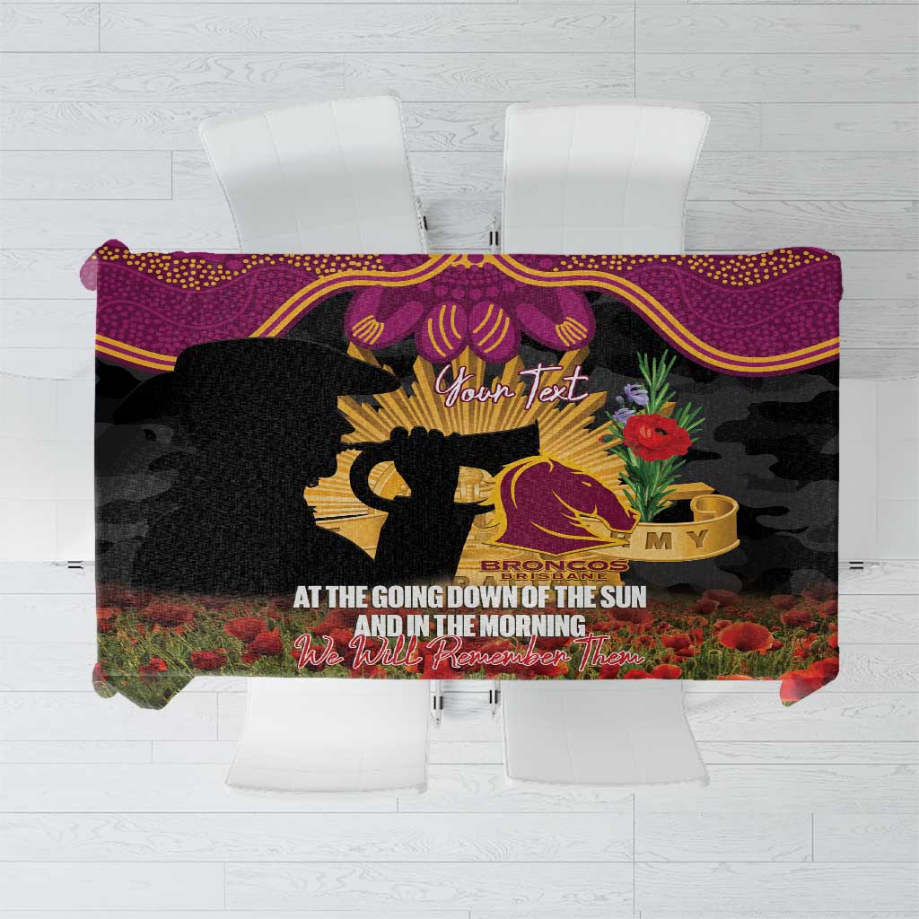 Personalised Brisbane Broncos Rugby ANZAC Day Tablecloth Last Post Poppy We Will Remember Them