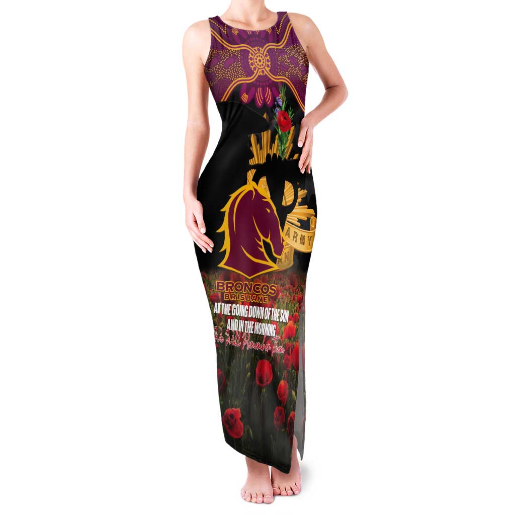 Personalised Brisbane Broncos Rugby ANZAC Day Tank Maxi Dress Last Post Poppy We Will Remember Them