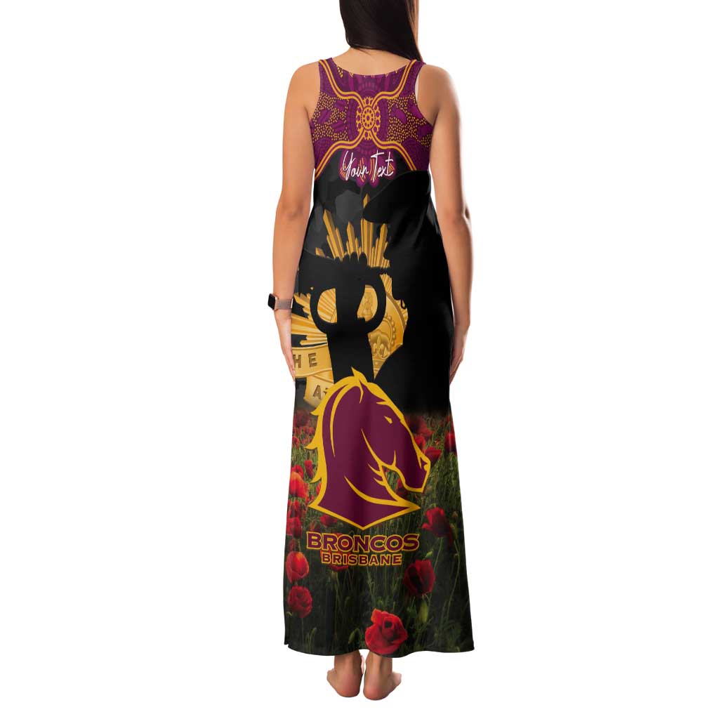 Personalised Brisbane Broncos Rugby ANZAC Day Tank Maxi Dress Last Post Poppy We Will Remember Them