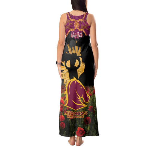 Personalised Brisbane Broncos Rugby ANZAC Day Tank Maxi Dress Last Post Poppy We Will Remember Them