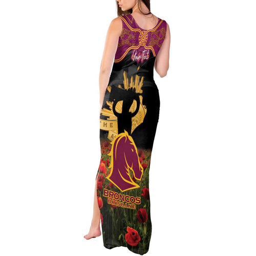 Personalised Brisbane Broncos Rugby ANZAC Day Tank Maxi Dress Last Post Poppy We Will Remember Them