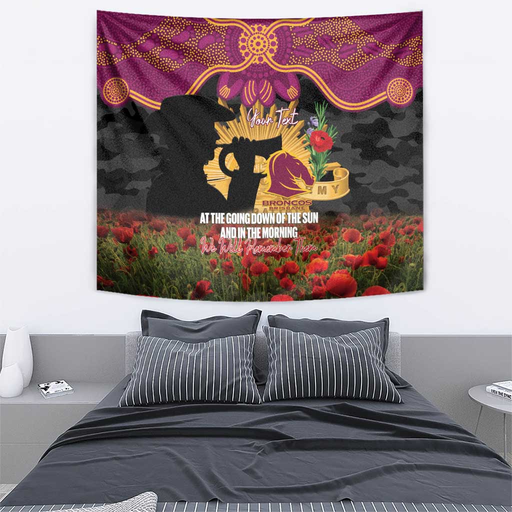 Personalised Brisbane Broncos Rugby ANZAC Day Tapestry Last Post Poppy We Will Remember Them
