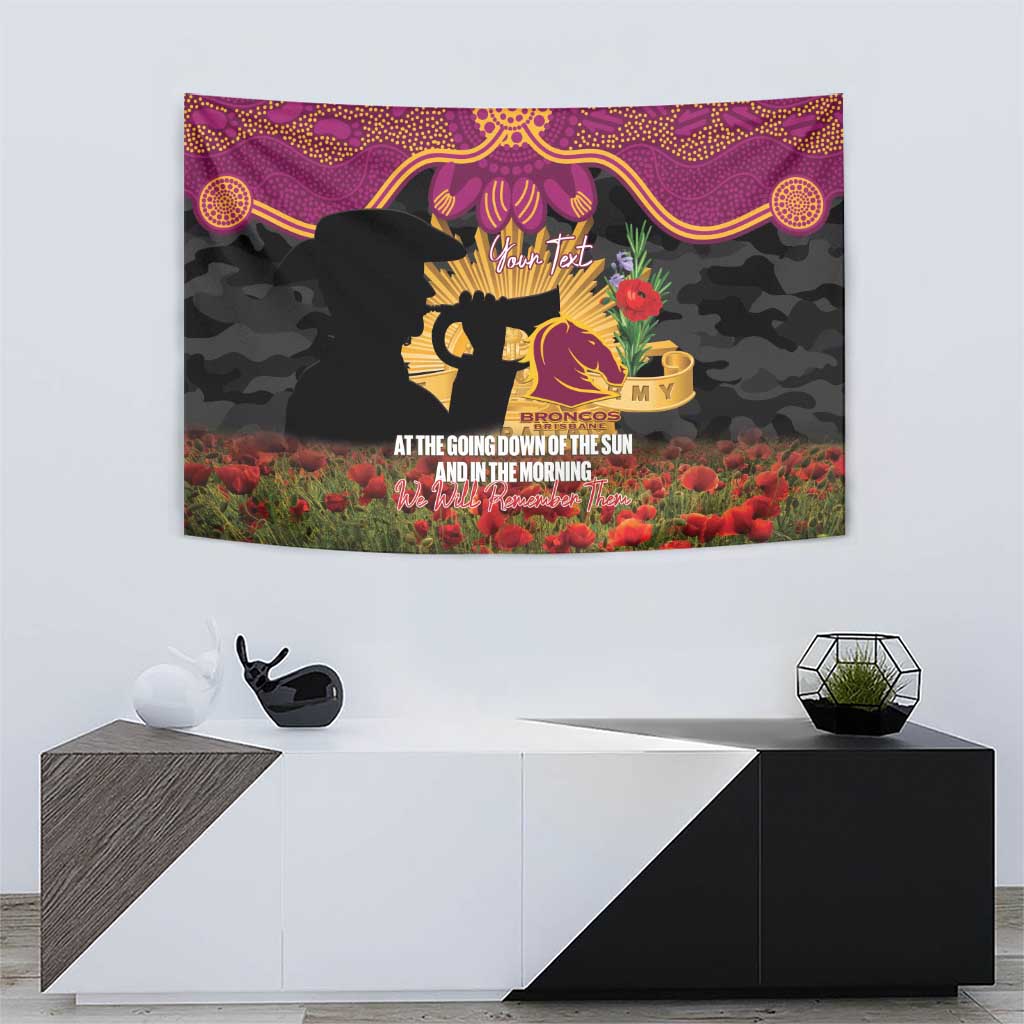Personalised Brisbane Broncos Rugby ANZAC Day Tapestry Last Post Poppy We Will Remember Them