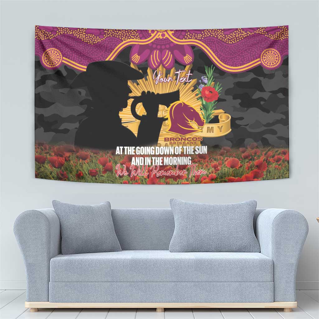 Personalised Brisbane Broncos Rugby ANZAC Day Tapestry Last Post Poppy We Will Remember Them