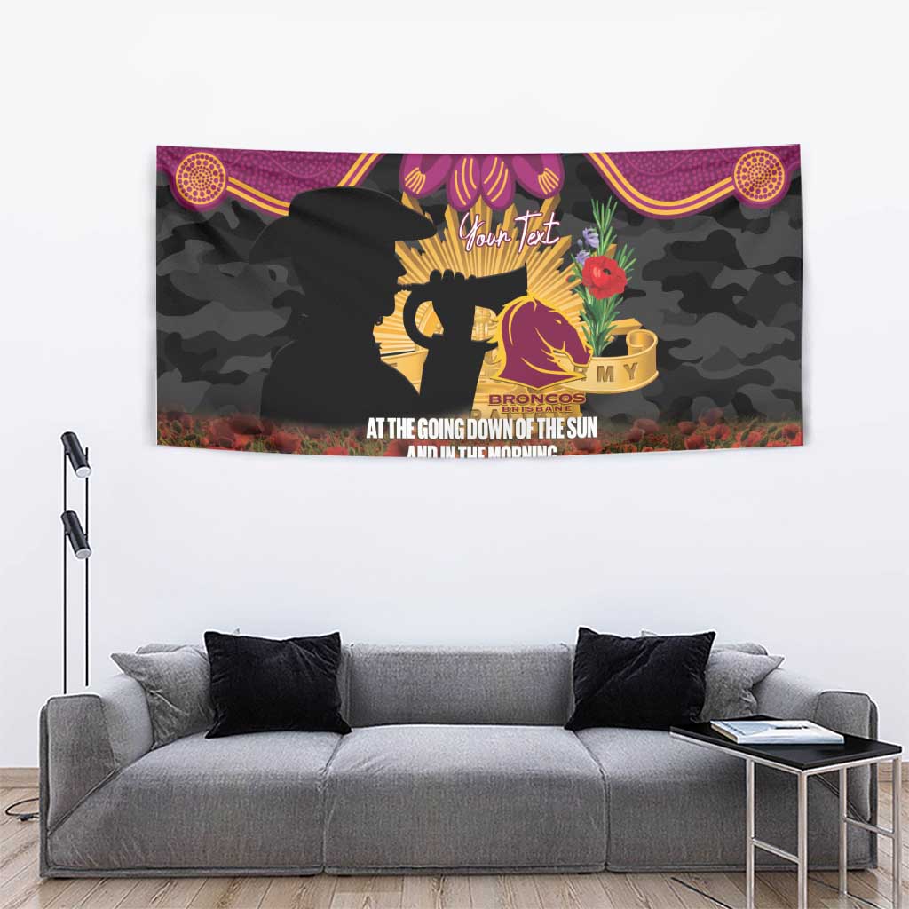 Personalised Brisbane Broncos Rugby ANZAC Day Tapestry Last Post Poppy We Will Remember Them