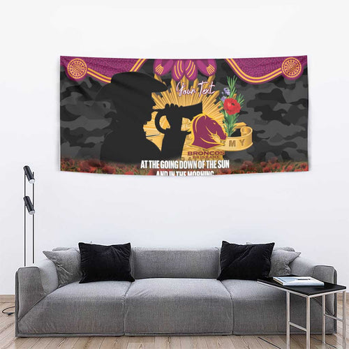 Personalised Brisbane Broncos Rugby ANZAC Day Tapestry Last Post Poppy We Will Remember Them