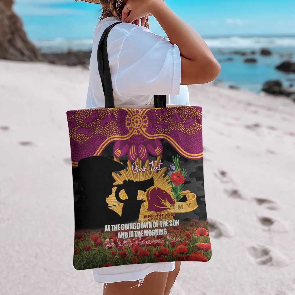 Personalised Brisbane Broncos Rugby ANZAC Day Tote Bag Last Post Poppy We Will Remember Them