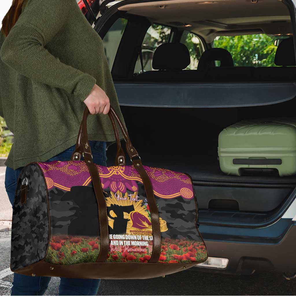 Personalised Brisbane Broncos Rugby ANZAC Day Travel Bag Last Post Poppy We Will Remember Them