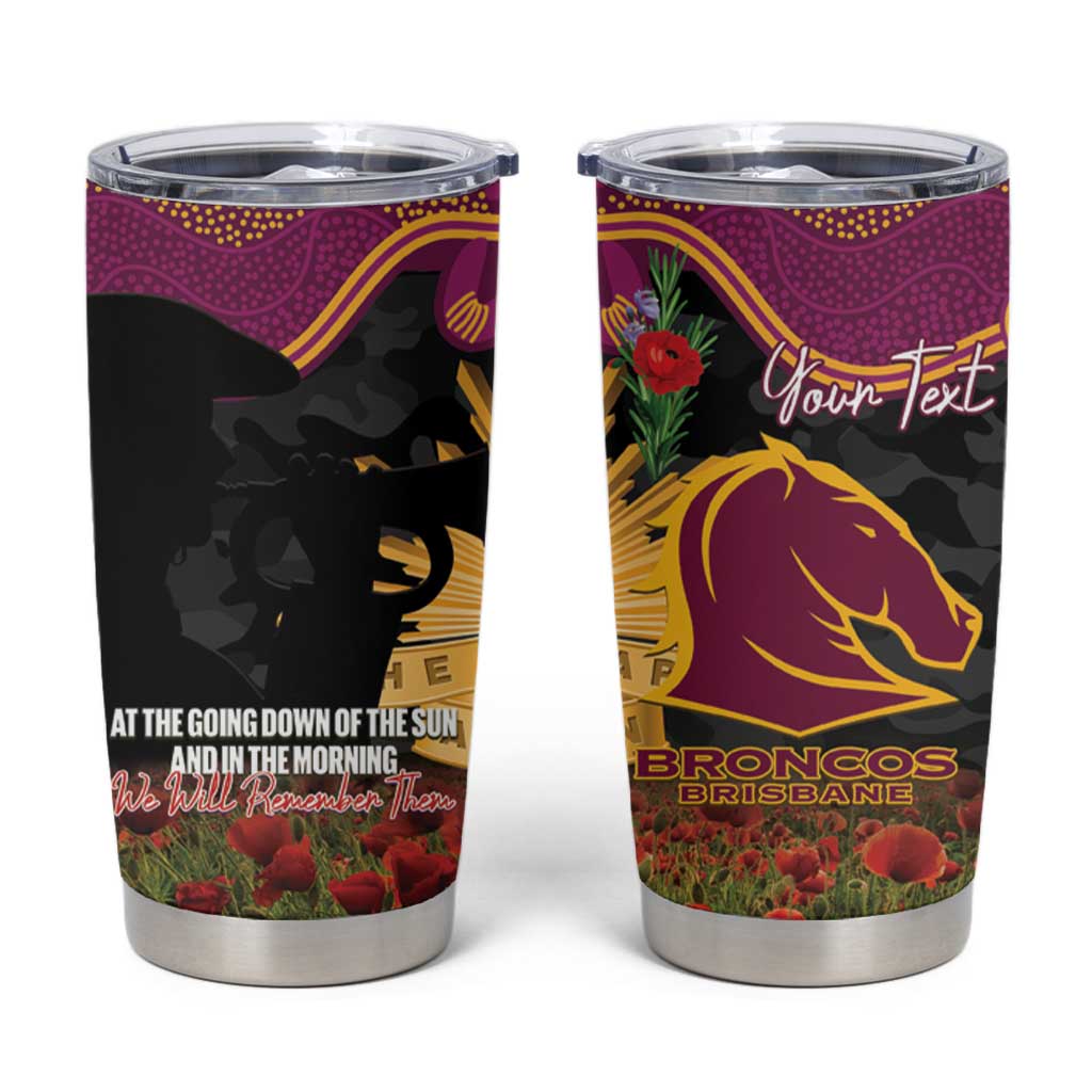 Personalised Brisbane Broncos Rugby ANZAC Day Tumbler Cup Last Post Poppy We Will Remember Them