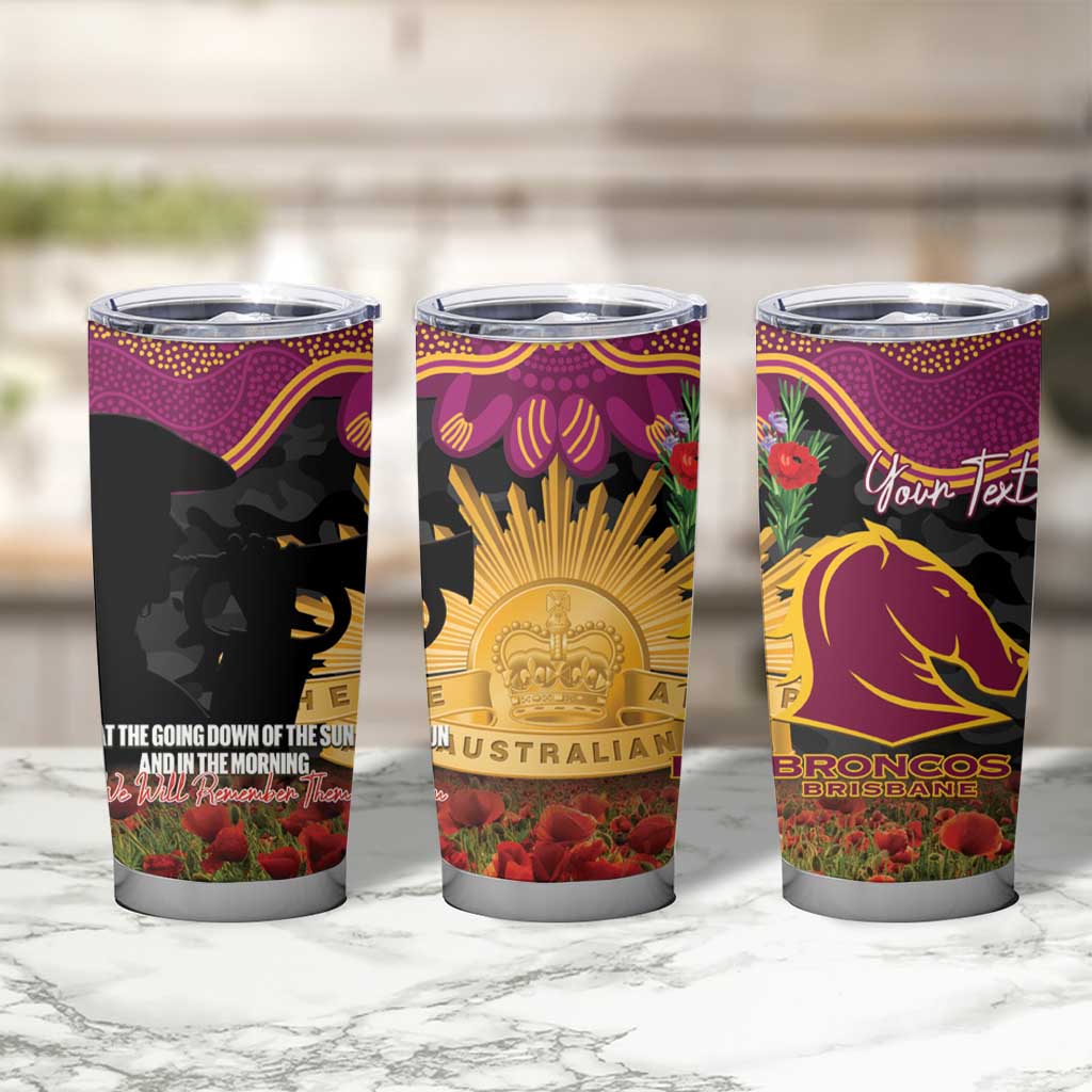 Personalised Brisbane Broncos Rugby ANZAC Day Tumbler Cup Last Post Poppy We Will Remember Them