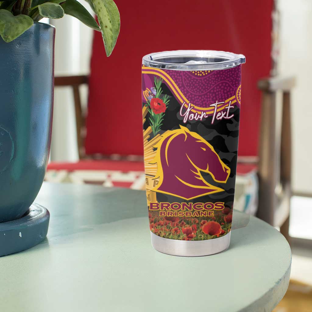 Personalised Brisbane Broncos Rugby ANZAC Day Tumbler Cup Last Post Poppy We Will Remember Them