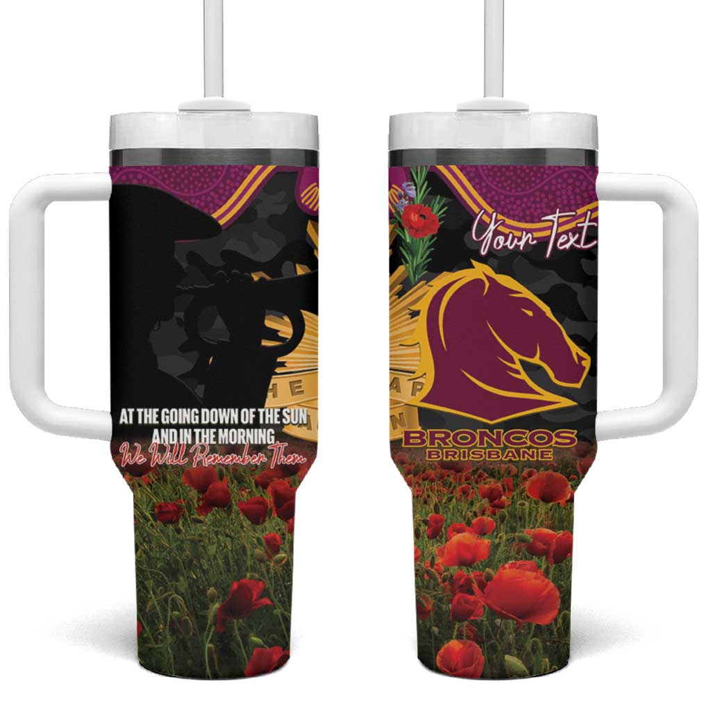 Personalised Brisbane Broncos Rugby ANZAC Day Tumbler With Handle Last Post Poppy We Will Remember Them