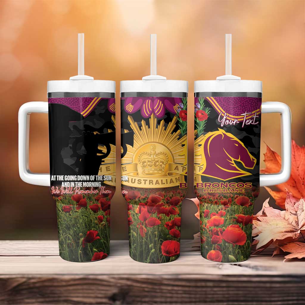 Personalised Brisbane Broncos Rugby ANZAC Day Tumbler With Handle Last Post Poppy We Will Remember Them
