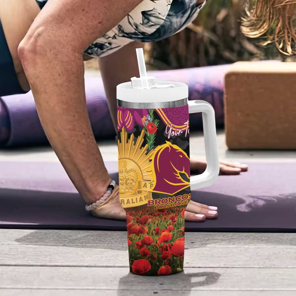 Personalised Brisbane Broncos Rugby ANZAC Day Tumbler With Handle Last Post Poppy We Will Remember Them