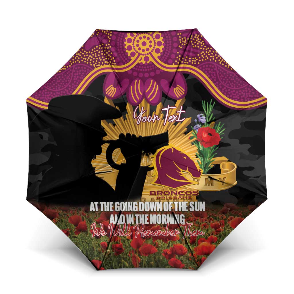 Personalised Brisbane Broncos Rugby ANZAC Day Umbrella Last Post Poppy We Will Remember Them