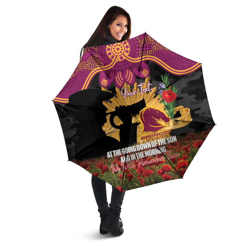 Personalised Brisbane Broncos Rugby ANZAC Day Umbrella Last Post Poppy We Will Remember Them