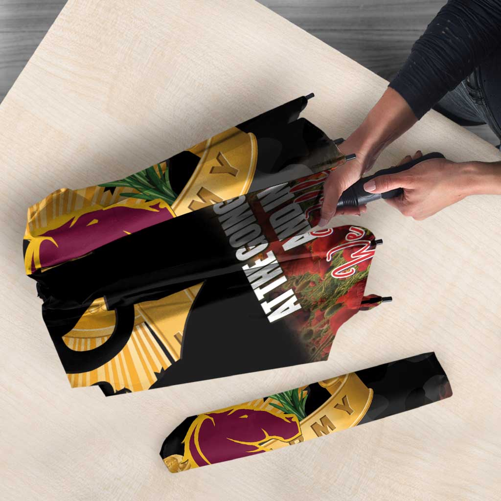 Personalised Brisbane Broncos Rugby ANZAC Day Umbrella Last Post Poppy We Will Remember Them