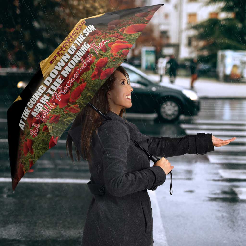 Personalised Brisbane Broncos Rugby ANZAC Day Umbrella Last Post Poppy We Will Remember Them