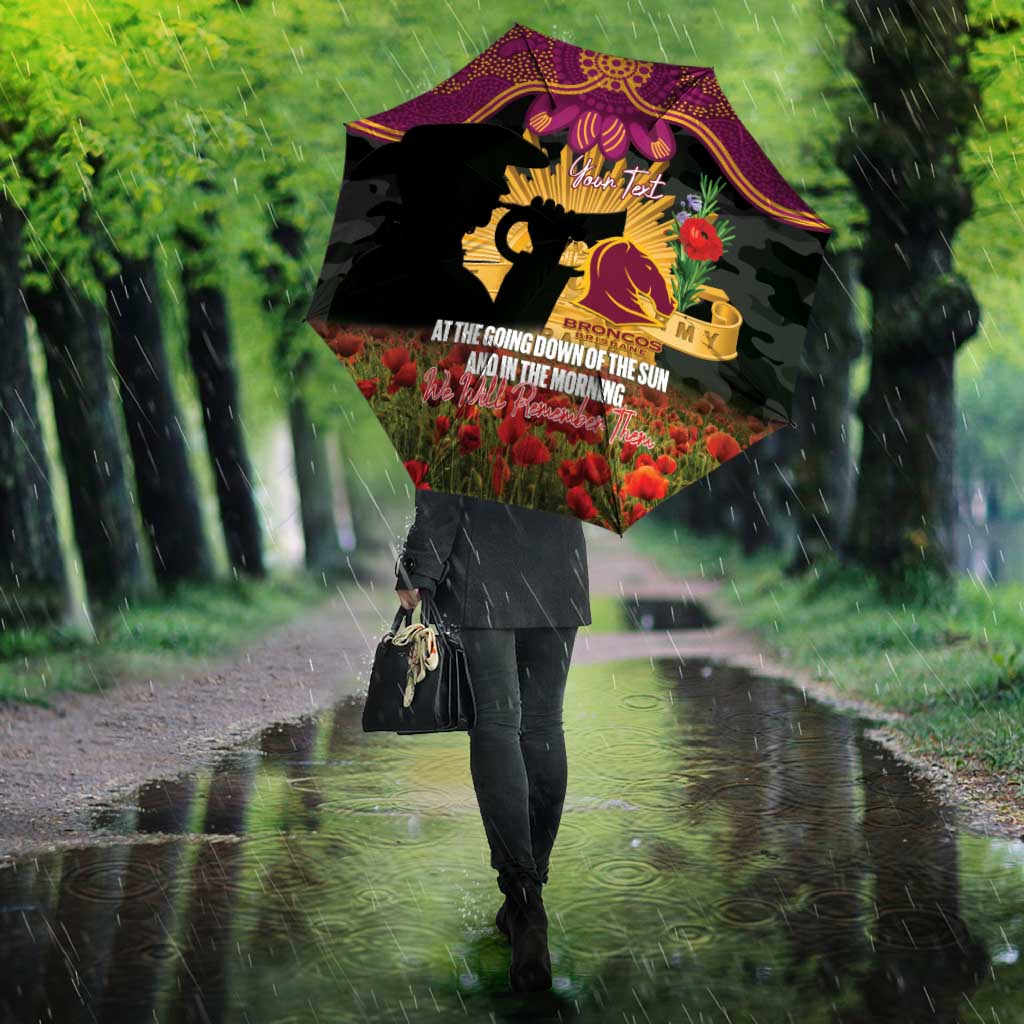 Personalised Brisbane Broncos Rugby ANZAC Day Umbrella Last Post Poppy We Will Remember Them