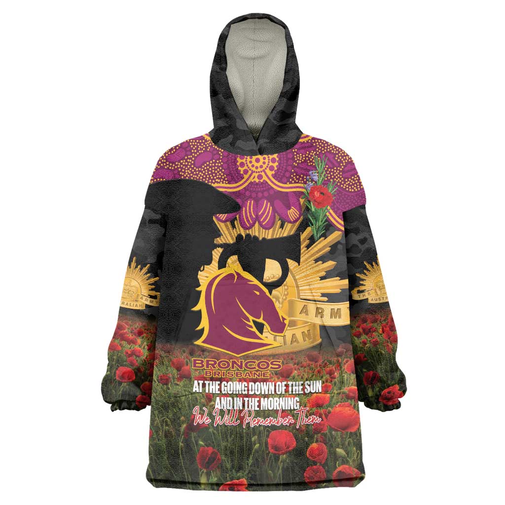 Personalised Brisbane Broncos Rugby ANZAC Day Wearable Blanket Hoodie Last Post Poppy We Will Remember Them