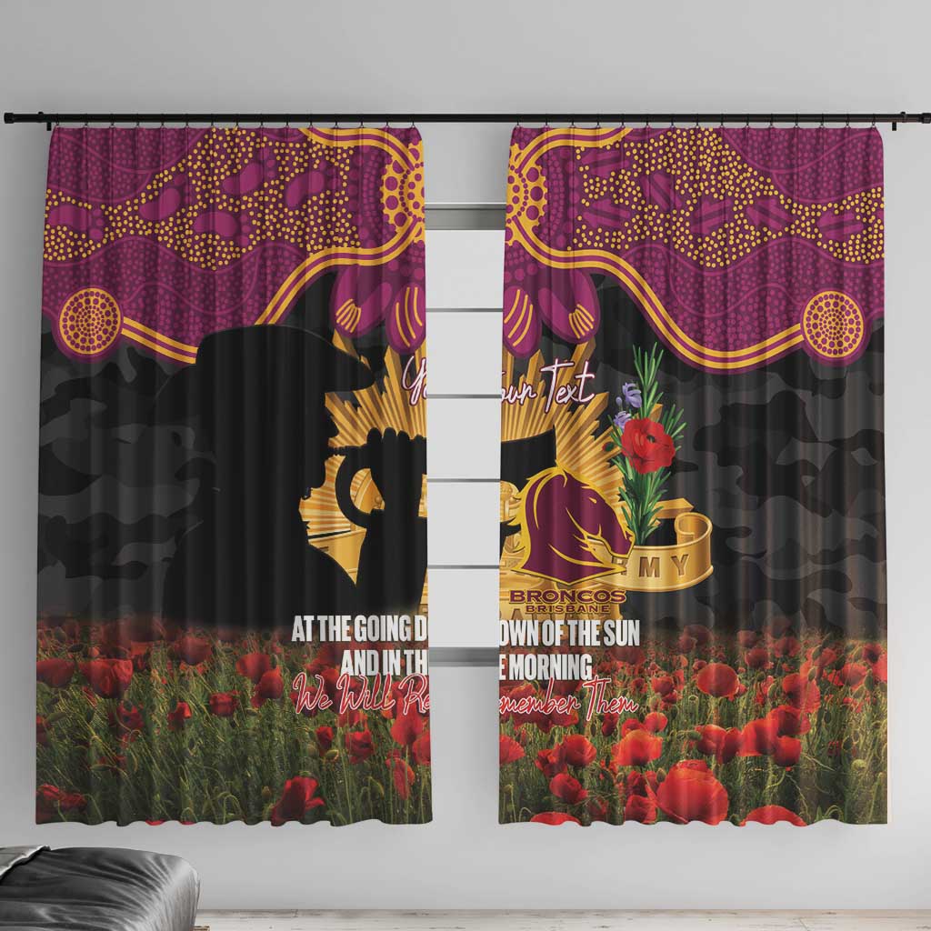 Personalised Brisbane Broncos Rugby ANZAC Day Window Curtain Last Post Poppy We Will Remember Them