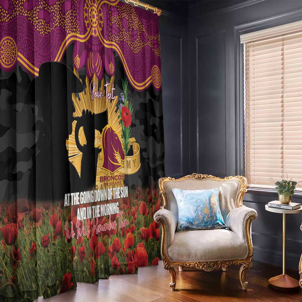 Personalised Brisbane Broncos Rugby ANZAC Day Window Curtain Last Post Poppy We Will Remember Them