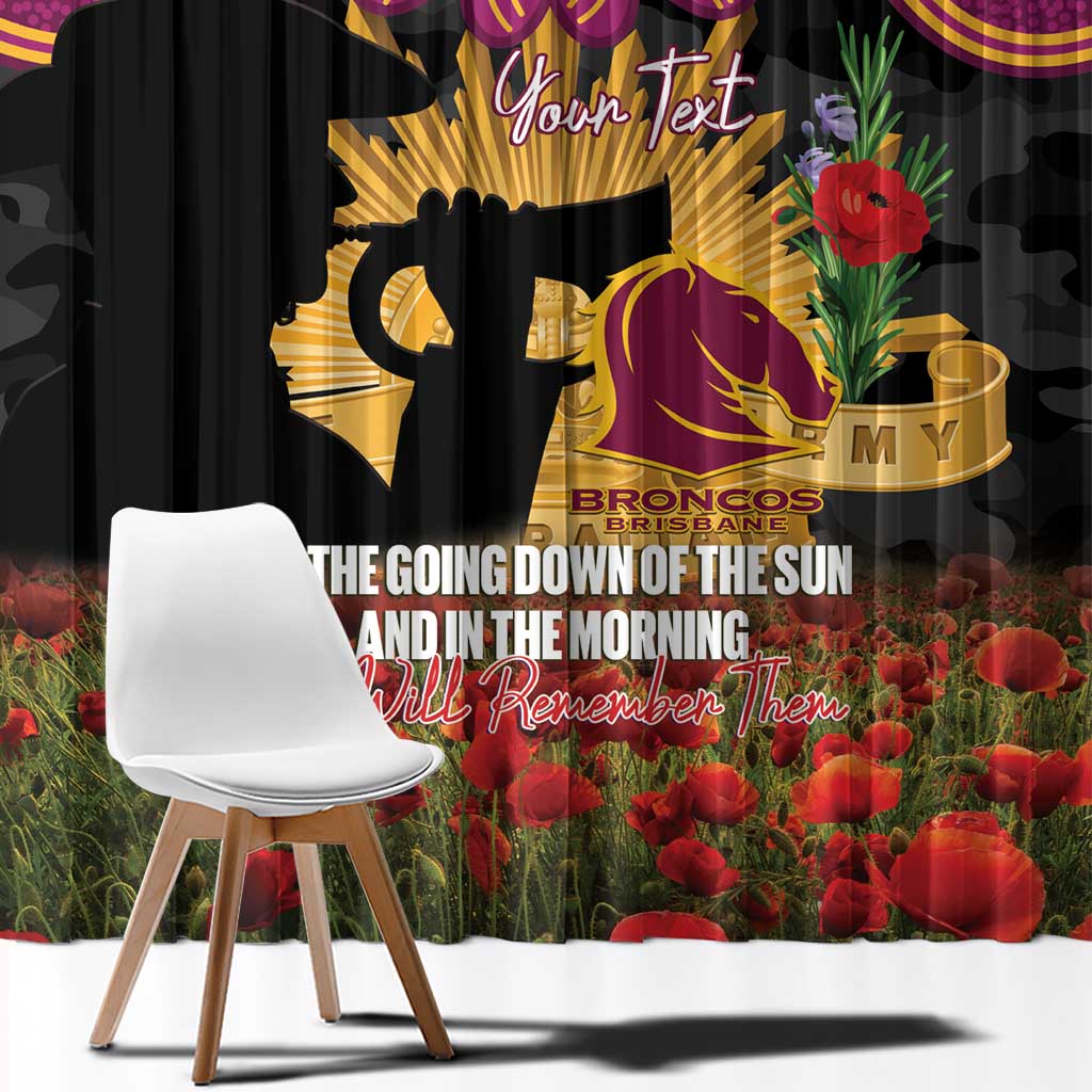 Personalised Brisbane Broncos Rugby ANZAC Day Window Curtain Last Post Poppy We Will Remember Them