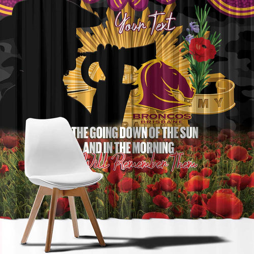 Personalised Brisbane Broncos Rugby ANZAC Day Window Curtain Last Post Poppy We Will Remember Them