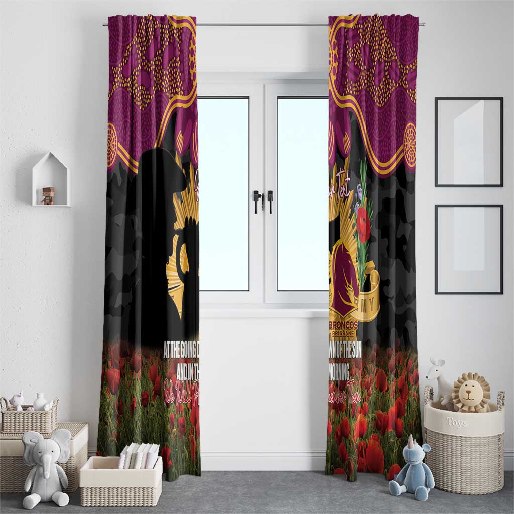 Personalised Brisbane Broncos Rugby ANZAC Day Window Curtain Last Post Poppy We Will Remember Them