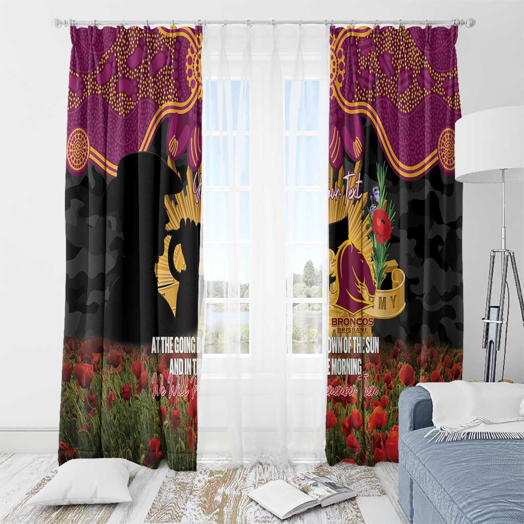 Personalised Brisbane Broncos Rugby ANZAC Day Window Curtain Last Post Poppy We Will Remember Them