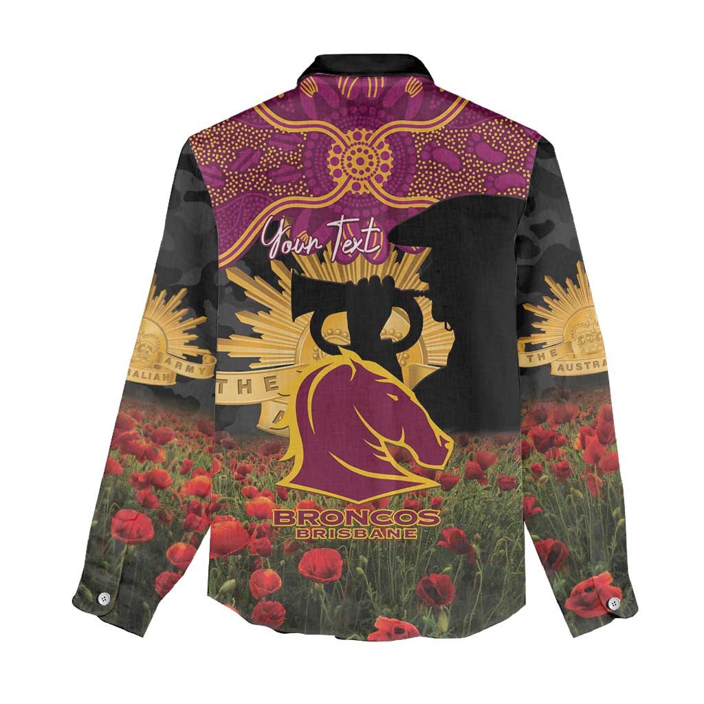Personalised Brisbane Broncos Rugby ANZAC Day Women Casual Shirt Last Post Poppy We Will Remember Them