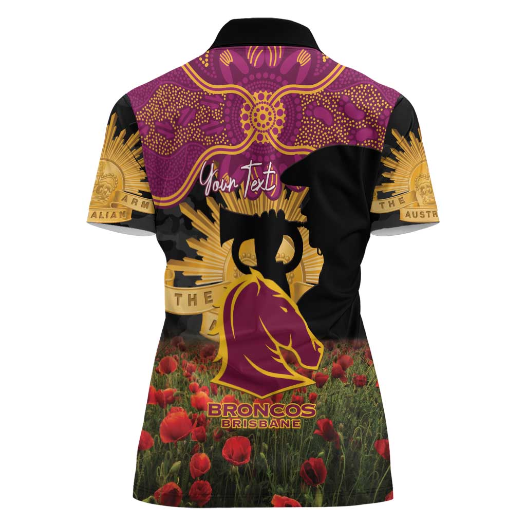 Personalised Brisbane Broncos Rugby ANZAC Day Women Polo Shirt Last Post Poppy We Will Remember Them