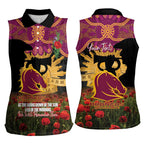 Personalised Brisbane Broncos Rugby ANZAC Day Women Sleeveless Polo Shirt Last Post Poppy We Will Remember Them