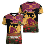 Personalised Brisbane Broncos Rugby ANZAC Day Women V-Neck T-Shirt Last Post Poppy We Will Remember Them