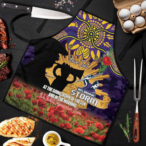 Personalised Melbourne Storm Rugby ANZAC Day Apron Last Post Poppy We Will Remember Them
