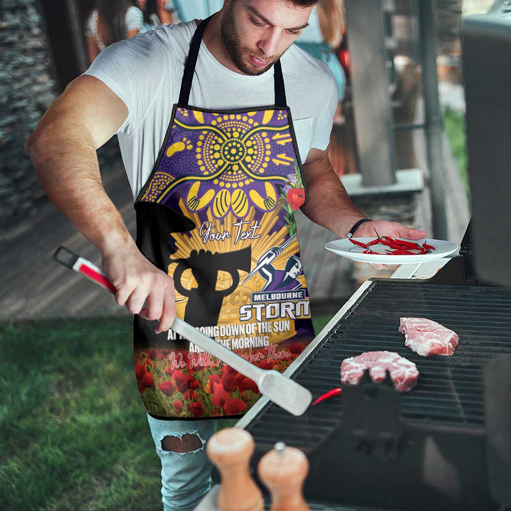 Personalised Melbourne Storm Rugby ANZAC Day Apron Last Post Poppy We Will Remember Them