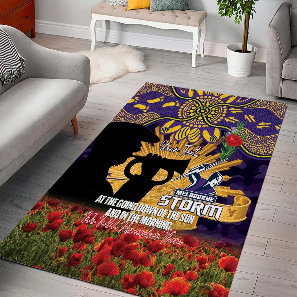 Personalised Melbourne Storm Rugby ANZAC Day Area Rug Last Post Poppy We Will Remember Them