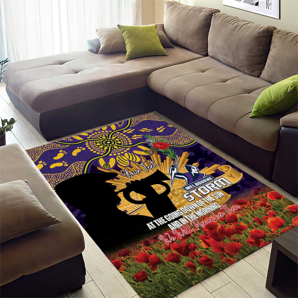 Personalised Melbourne Storm Rugby ANZAC Day Area Rug Last Post Poppy We Will Remember Them