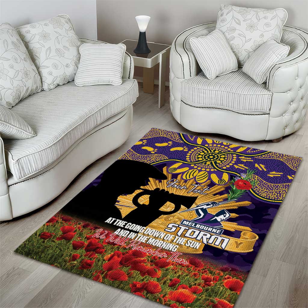 Personalised Melbourne Storm Rugby ANZAC Day Area Rug Last Post Poppy We Will Remember Them