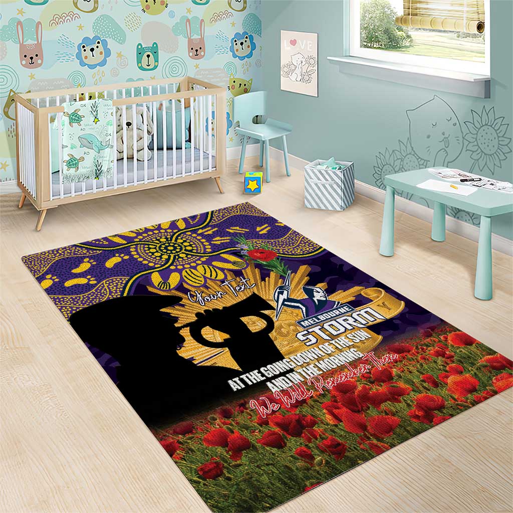 Personalised Melbourne Storm Rugby ANZAC Day Area Rug Last Post Poppy We Will Remember Them