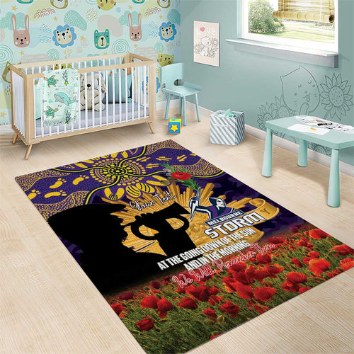 Personalised Melbourne Storm Rugby ANZAC Day Area Rug Last Post Poppy We Will Remember Them