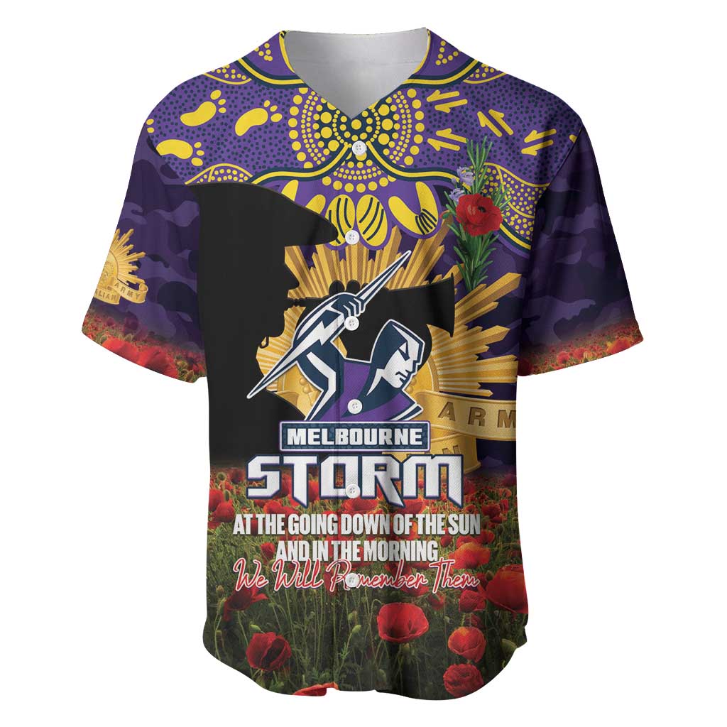 Personalised Melbourne Storm Rugby ANZAC Day Baseball Jersey Last Post Poppy We Will Remember Them