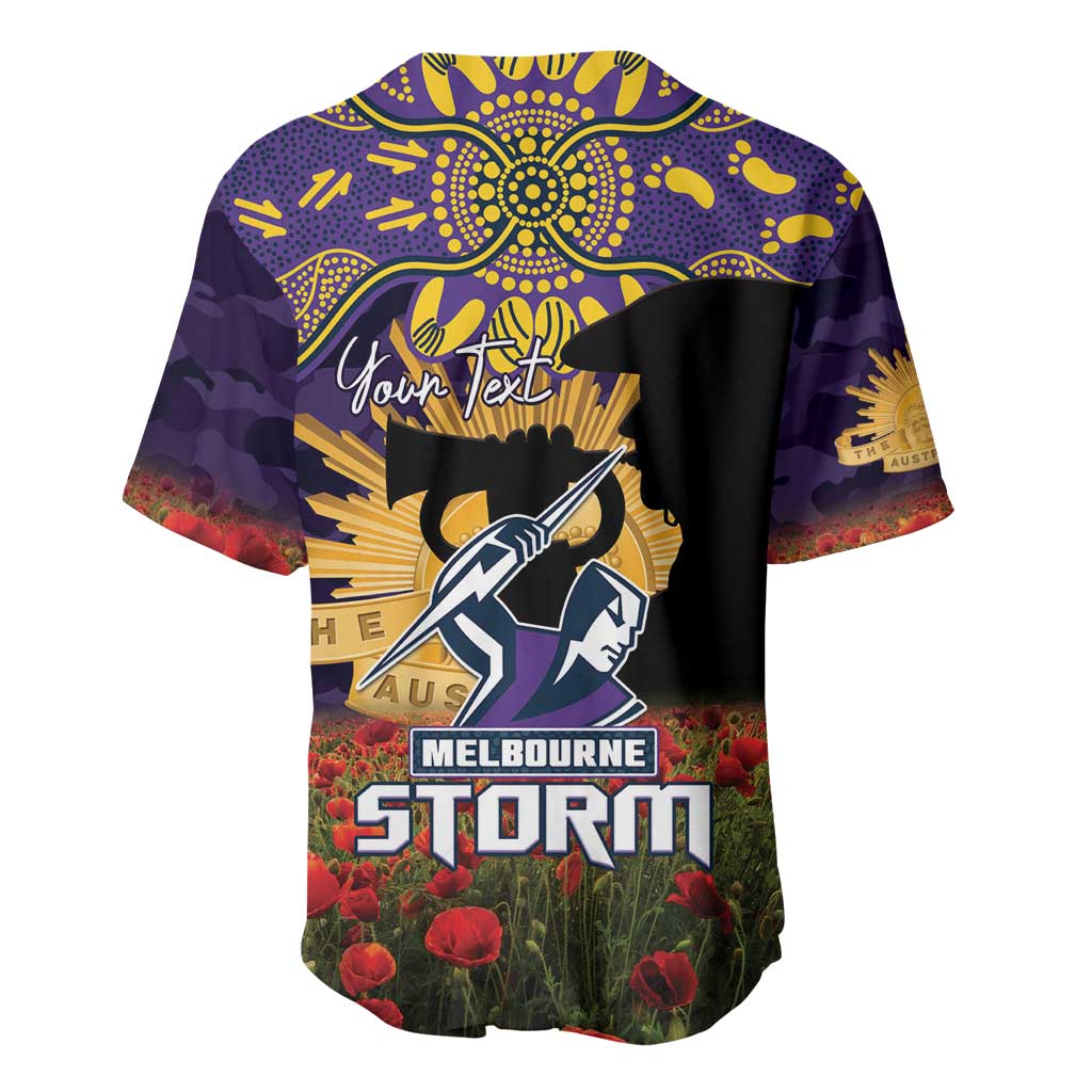Personalised Melbourne Storm Rugby ANZAC Day Baseball Jersey Last Post Poppy We Will Remember Them