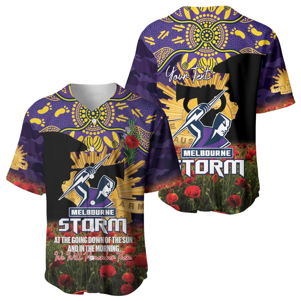 Personalised Melbourne Storm Rugby ANZAC Day Baseball Jersey Last Post Poppy We Will Remember Them